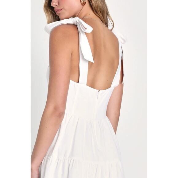Lulus NWOT Tier-ly Delightful White Tie-Strap Tiered Bustier Mini Dress Large - Picture 8 of 10